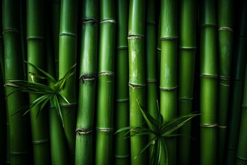 Fototapeta na wymiar Green bamboo pattern background material on both sides. Generative AI