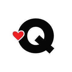 Letter Q with Red heart monogram. Q letter icon with love.