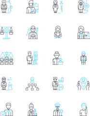 Syndicates linear icons set. Collaboration, Partnership, Membership, Integration, Association, Alliance, Cooperation line vector and concept signs. Affiliation,Support,Nerk outline illustrations