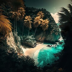 Idyllic Dream Beach with Palms and Turquoise Water