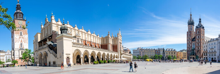 Krakow, Poland -22.06.2022- St. Mary's Church in the Market Square in Krakow