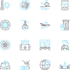 Freight transport linear icons set. Shipping, Logistics, Cargo, Transportation, Haulage, Freight, Trucking line vector and concept signs. Distribution,Carriage,Delivery outline illustrations