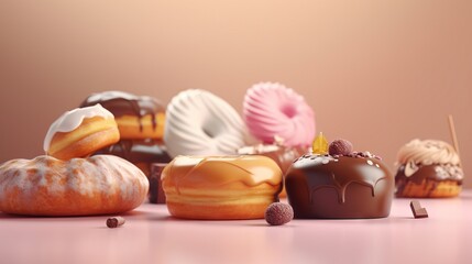 Fototapeta na wymiar a group of donuts sitting on top of a table. generative ai