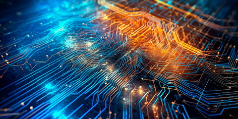 Futuristic quantum explosion technology. Modern Technology Circuit Board Illustration Texture Generative AI