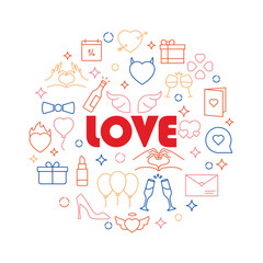 Love Icons Circle Shape Background Vector Design.