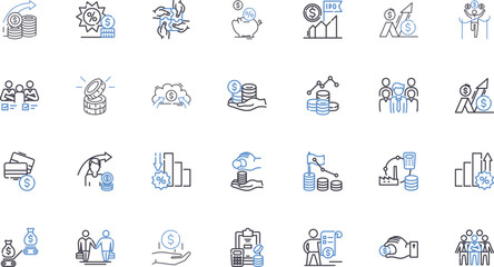 Acquiring capital line icons collection. Funding, Investment, Financing, Crowdfunding, Angel, Venture, Capitalization vector and linear illustration. Bootstrapping,Equity,Seed outline signs set