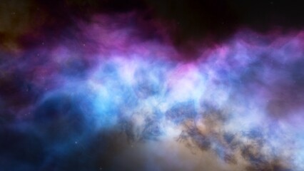 Space background with realistic nebula and shining stars. Colorful cosmos with stardust and milky way. Magic color galaxy. Infinite universe and starry night. 3d render
