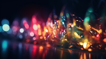 Fototapeta premium glitter glow heavenly light flare shine in dark, abstract background of lights, Generative Ai