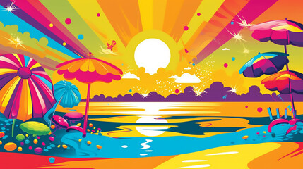 Fototapeta na wymiar Summer Beach Sunset Vector Illustration