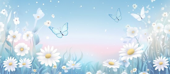 Fototapeta na wymiar illustration of peaceful summer or spring garden in blue tone color, Generative Ai