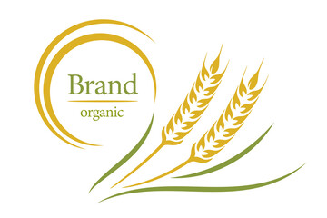 Agriculture logo template example, organic harvest, silhouette of wheat, ear of wheat, whole grain symbol for making bread