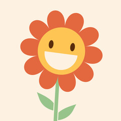 Obraz na płótnie Canvas Cartoon Cute Groovy Flower Red Flower Character. 60s. 70s hippie sticker or social media y2k, retro, vintage, y2k psychedelic mascot (Full Vector)