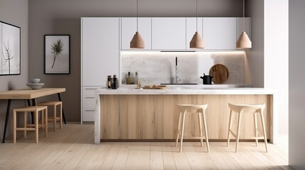Fototapeta na wymiar A kitchen of a beautiful bright modern style, generative AI