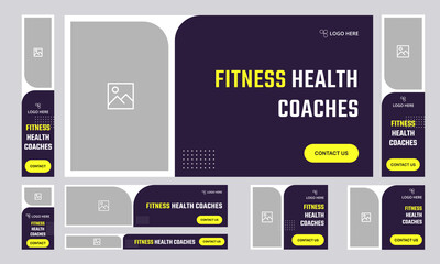 Fitness training set of web banner template design for socical media posts, health coaches banner, editable web banner vector eps 10 file format