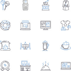 Outlet line icons collection. Discount, Clearance, Sale, Bargain, Cheap, Markdown, Overstock vector and linear illustration. Reduced,Off-price,Affordable outline signs set