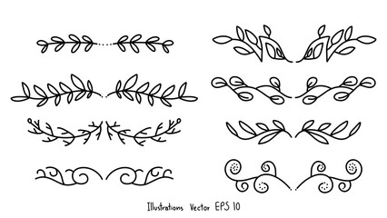Set Floral ornamental doodle dividers, vintage hand drawn ,Hand drawn design elements , Flat Modern design isolated on white background ,Vector illustration EPS 10