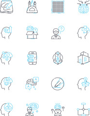 Pondering linear icons set. Contemplation, Reflection, Meditation, Wondering, Reflection, Daydreaming, Thinking line vector and concept signs. Musing,Brooding,Rumination outline illustrations