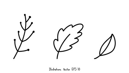 Leaves line set isolated on white background , Vector illustration EPS 10