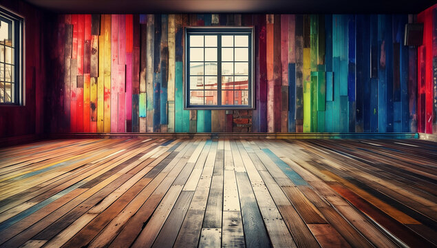 Rainblow wide  wood texture Room 