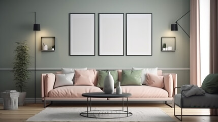 Frame mockup modern minimalist living room style, generative AI