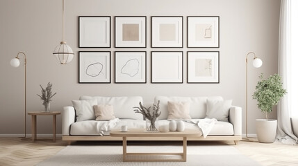 Fototapeta na wymiar Frame mockup modern minimalist living room style, generative AI