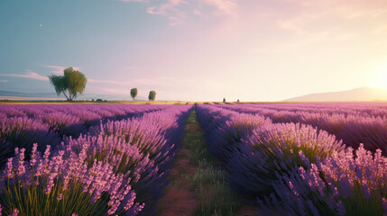 lavender field in region created with generative ai - obrazy, fototapety, plakaty
