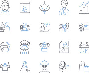 HR administration line icons collection. Recruitment, Onboarding, Training, Benefits, Compensation, Performance, Policy vector and linear illustration. Diversity,Compliance,Labor outline signs set