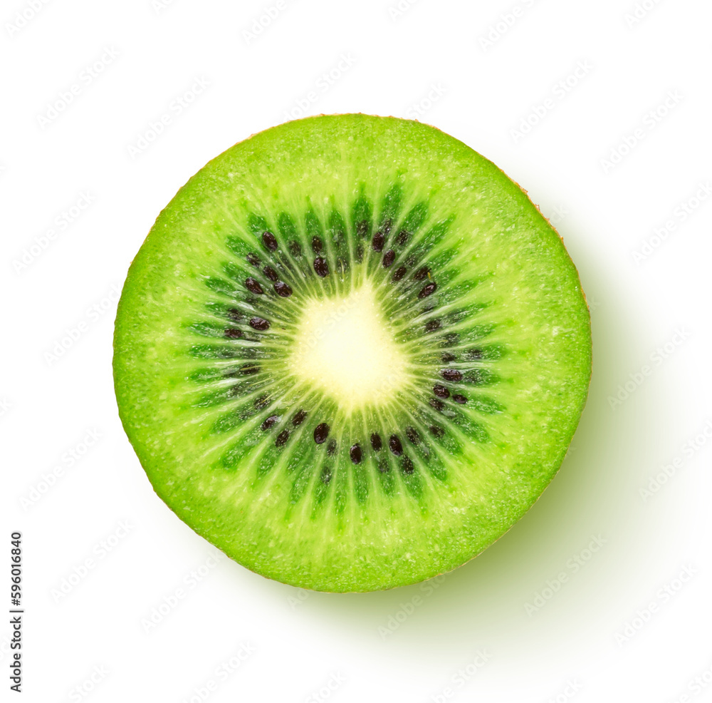 Wall mural Cross section of ripe kiwi isolated on white background, top view