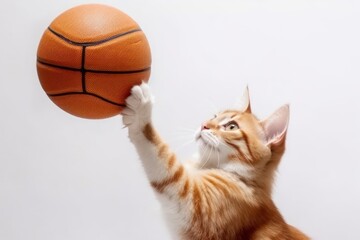 Cat Basketball Slam Dunk Winner Playing Basketball Isolated On Blank Background Generative AI