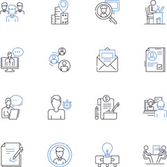Talent sourcing line icons collection. Recruitment, Screening, Nerking, Headhunting, Referral, Selection, Evaluation vector and linear illustration. Retention,Acquisition,Pipeline outline signs set