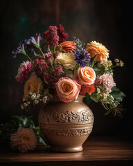 Obraz na płótnie Canvas Bouquet of flowers in a vase on a dark background