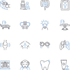 Rehabilitation therapy line icons collection. Recovery, Healing, Restoration, Restitution, Therapy, Progress, Regeneration vector and linear illustration. Rehabilitation,Renewal,Rejuvenation outline