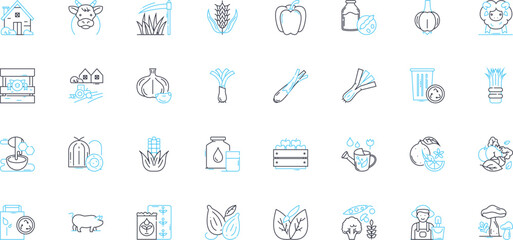 Organic cultivation linear icons set. Soil, Fertilizer, Compost, Pesticides, Herbicides, Garden, Farm line vector and concept signs. Sustainable,Health,Nutrients outline illustrations