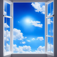 Open window with sky and clouds outside. Generative ai
