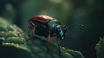 Naklejka premium beetle on a leaf created with generative ai