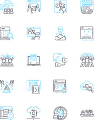 Data analytics linear icons set. Insights, Metrics, Visualization, Patterns, Algorithms, Optimization, Interpretation line vector and concept signs. Forecasting,Modelling,Clustering outline
