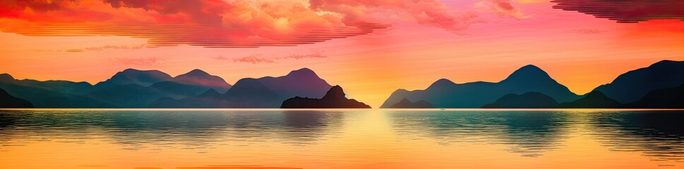 Naklejka na ściany i meble Calm sea or lake water during the sunset. Wonderful colours. Generative AI