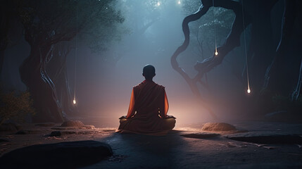 monk buddha in the night created with generative ai