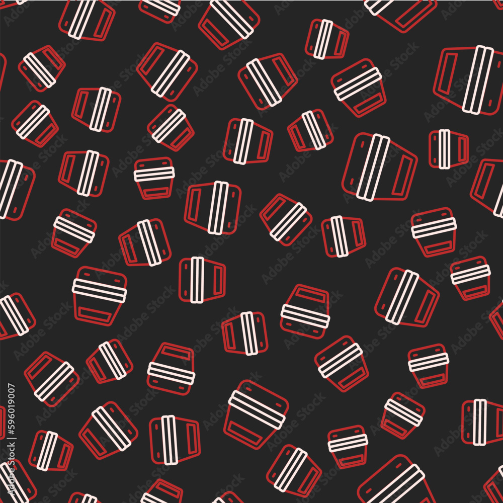 Poster line lunch box icon isolated seamless pattern on black background. vector