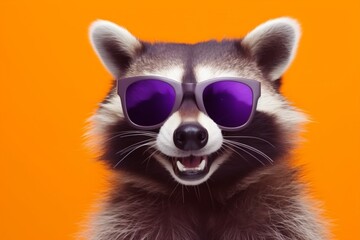 pet animal raccoon young party portrait fun background yellow music glasses. Generative AI.