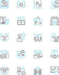 Fototapeta na wymiar Financial backing linear icons set. Investment, Funding, Capital, Financing, Support, Backing, Seed line vector and concept signs. Venture,Angel,Fund outline illustrations