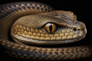 Fototapeta premium A close up of a snake's head with a black background, created with Generative Ai Technology