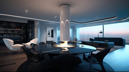 futuristic style penthouse interior