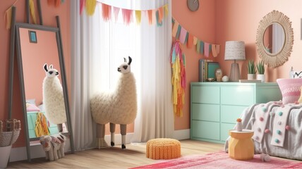 girl's room interior with llama  style