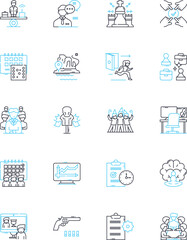 Occupational proficiency linear icons set. Skills, Competency, Expertise, Mastery, Proficiency, Capability, Aptitude line vector and concept signs. Dexterity,Talent,Efficiency outline illustrations