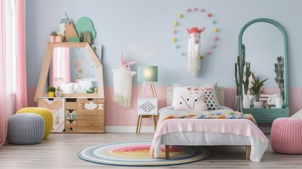 girl's room interior with llama  style