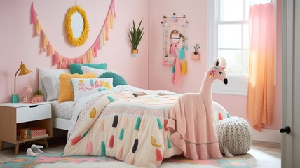 girl's room interior with llama  style