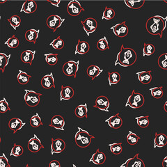 Line Fish icon isolated seamless pattern on black background. Vector