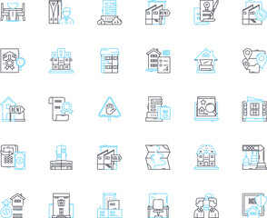 Trade possession linear icons set. Barter, Exchange, Swap, Transfer, Handover, Deal, Negotiate line vector and concept signs. Sell,Buy,Possess outline illustrations