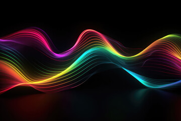 Abstract neon colorful wavy lines on a black background Generative AI
